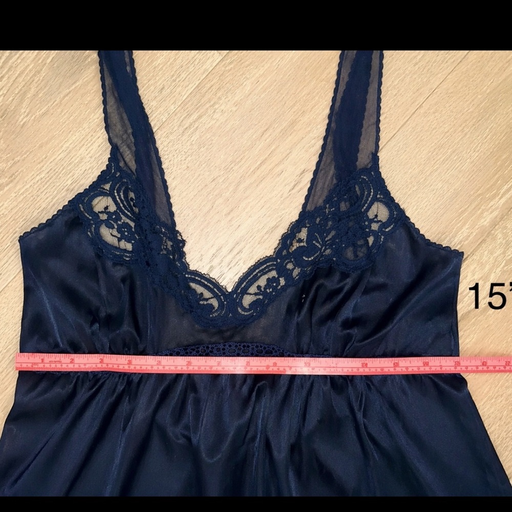 Christian Dior Lingerie 70’s 80's Sapphire Navy Lace Night Gown Slip Dress small - Picture 8 of 11